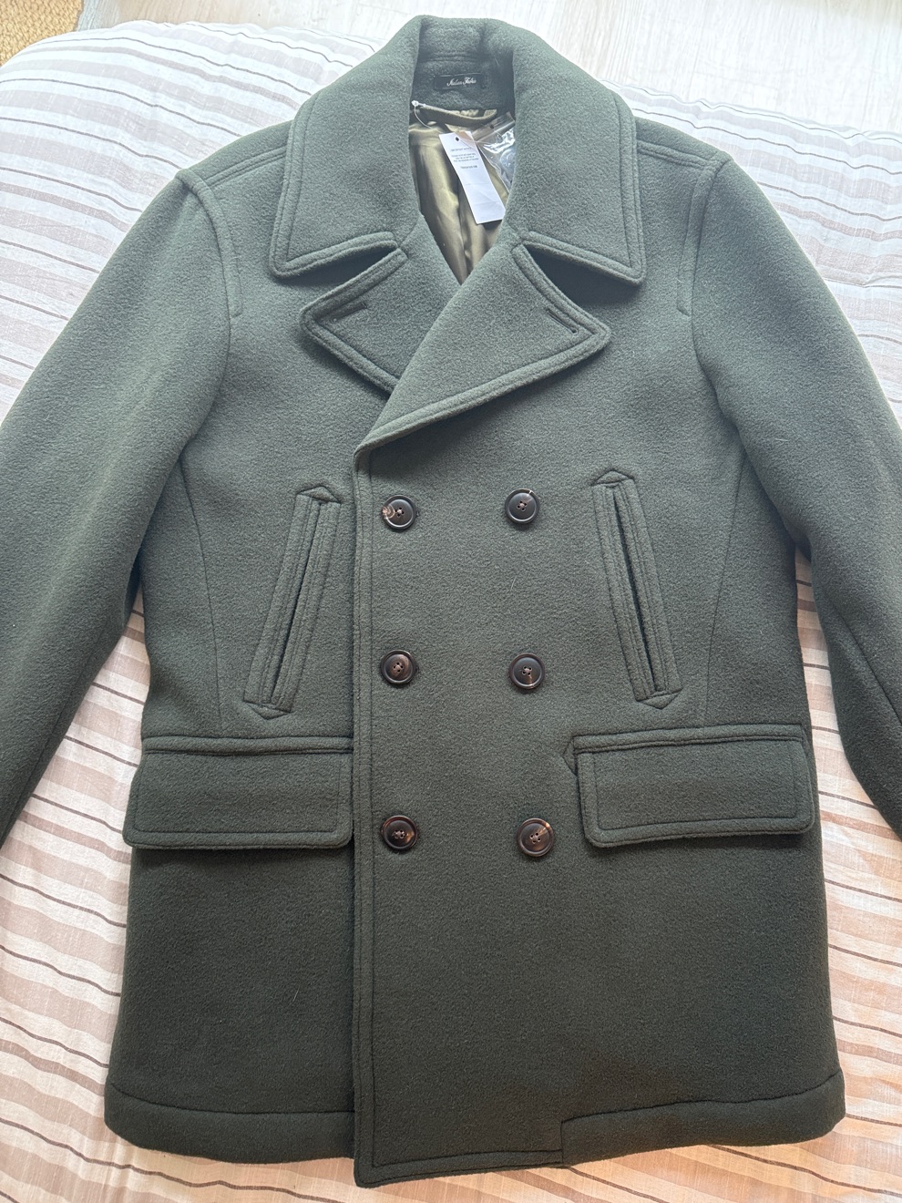 Todd Snyder Military-Style Double-Breasted Peacoat In Olive